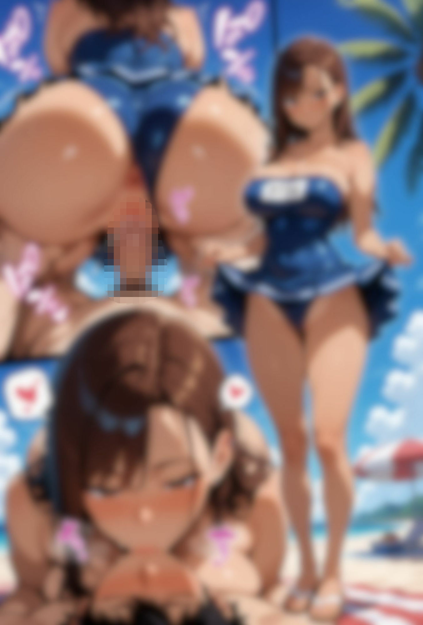爆乳、黒ギャルとビーチで水着でエッチ（高画質） サンプル3ページ目