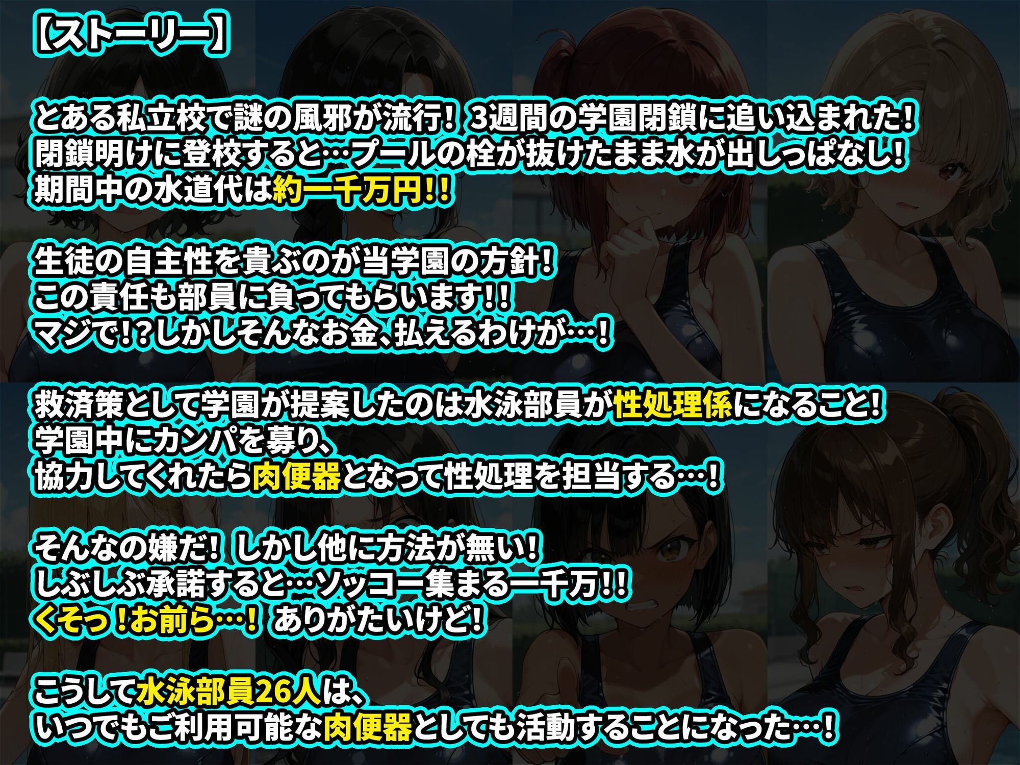 巨乳水泳部員26人高額水道代をカンパしてもらう代わりに学園の肉便器になる 即堕ち3コマ サンプル7ページ目
