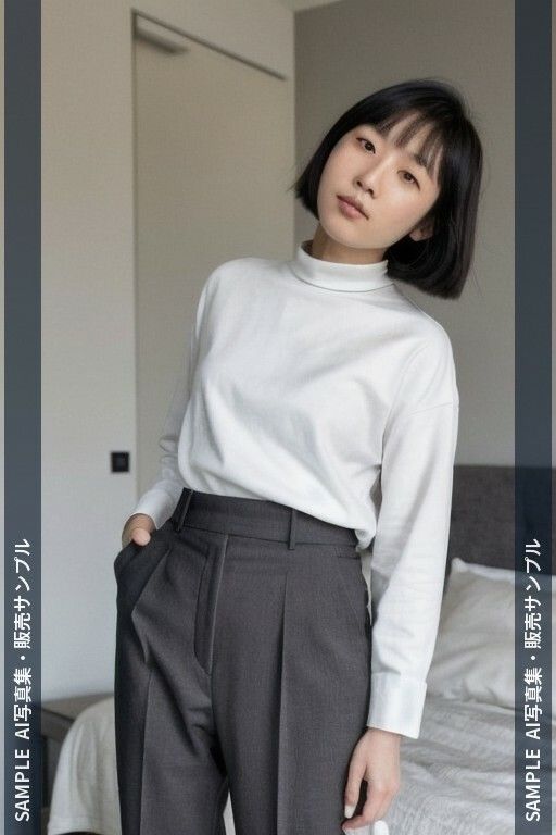 AI写真集 ショートヘアの彼女たちと過ごす海辺の休日 ベッドルーム・バスルーム・海・プール編 サンプル1ページ目