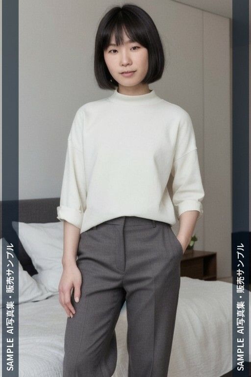 AI写真集 ショートヘアの彼女たちと過ごす海辺の休日 ベッドルーム・バスルーム・海・プール編 サンプル6ページ目