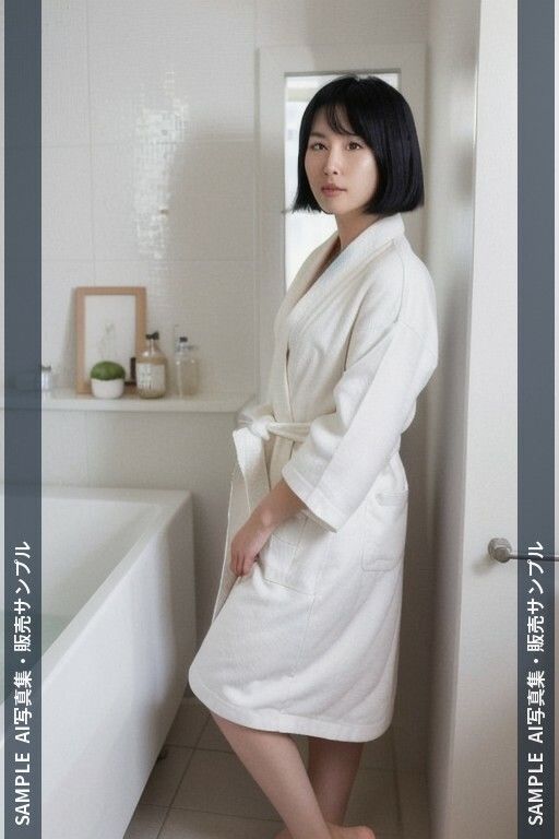 AI写真集 ショートヘアの彼女たちと過ごす海辺の休日 ベッドルーム・バスルーム・海・プール編 サンプル8ページ目