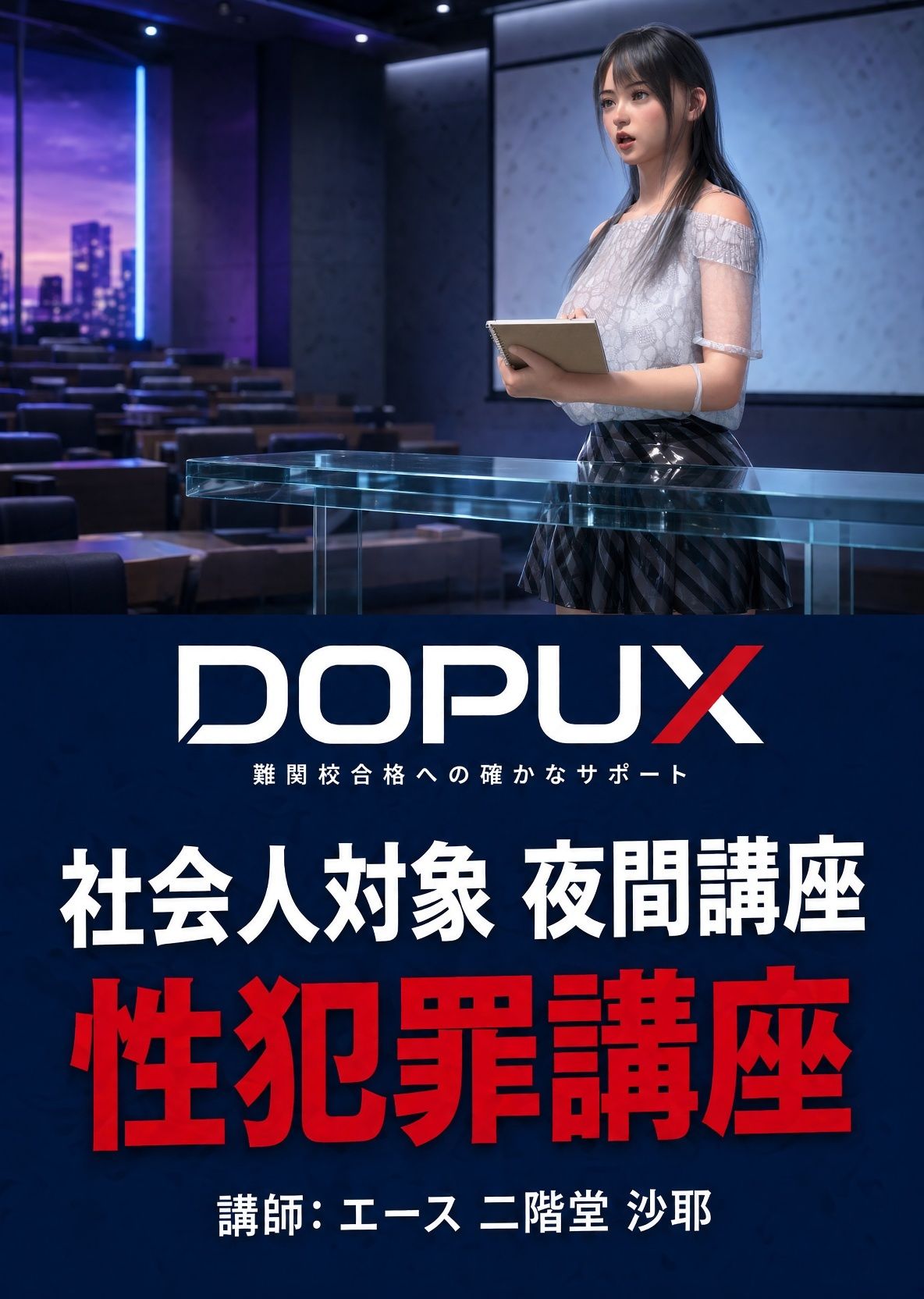 【△20】パンチラガチャ★二階堂 沙耶 大学に進学し強豪予備校『DOPUX（ドピュックス）』で社会人向け講座（性犯罪）を教える名物講師に！（Vol.008:重婚罪） サンプル1ページ目