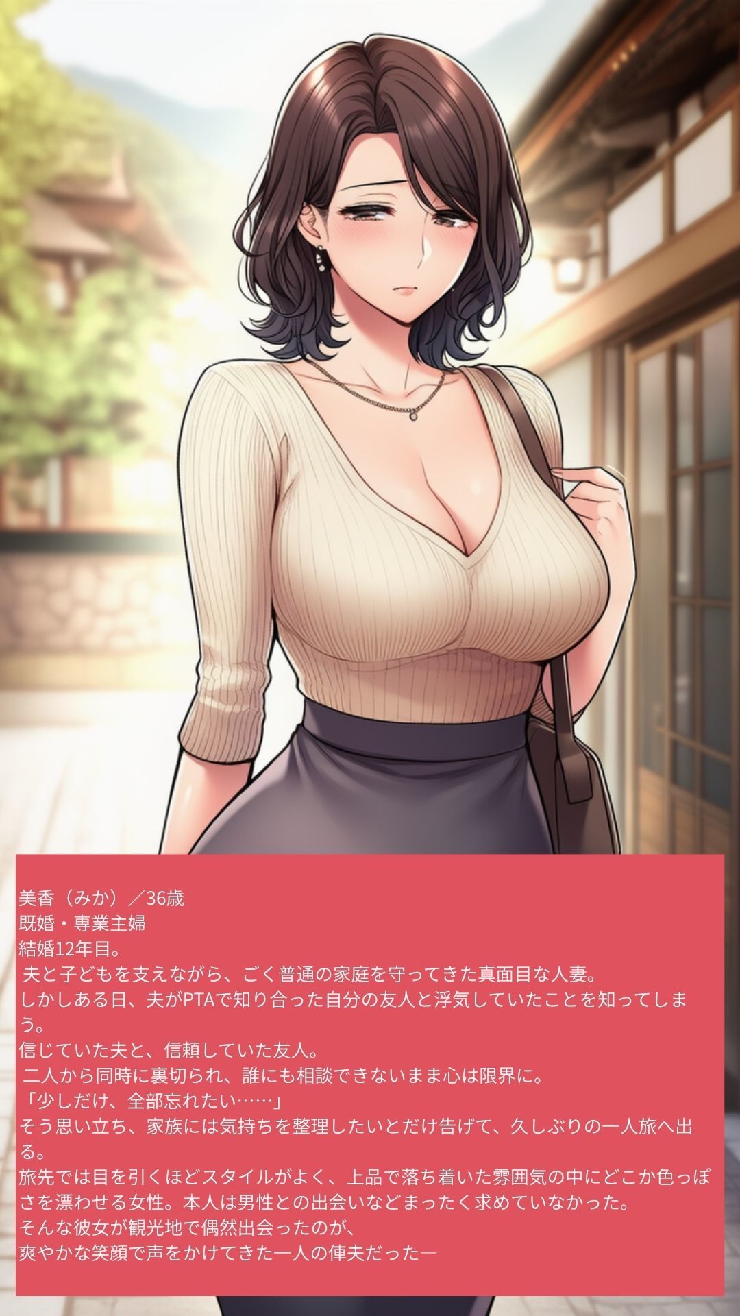 ハメ撮り記録 〜旅先で出会った人妻〜 人妻NTR・年下の俥夫（しゃふ）との秘密の一夜【AI CG】 サンプル1ページ目