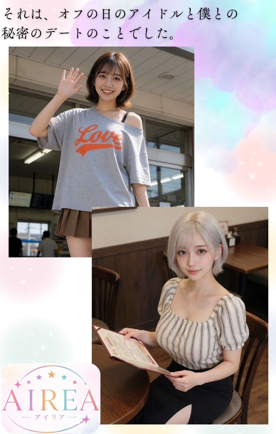 AIREA × NO PANTIE GIRL【ノーパンガール特別編】-オフの日のアイドルと秘密のデート（シオン・アカリ編） サンプル1ページ目