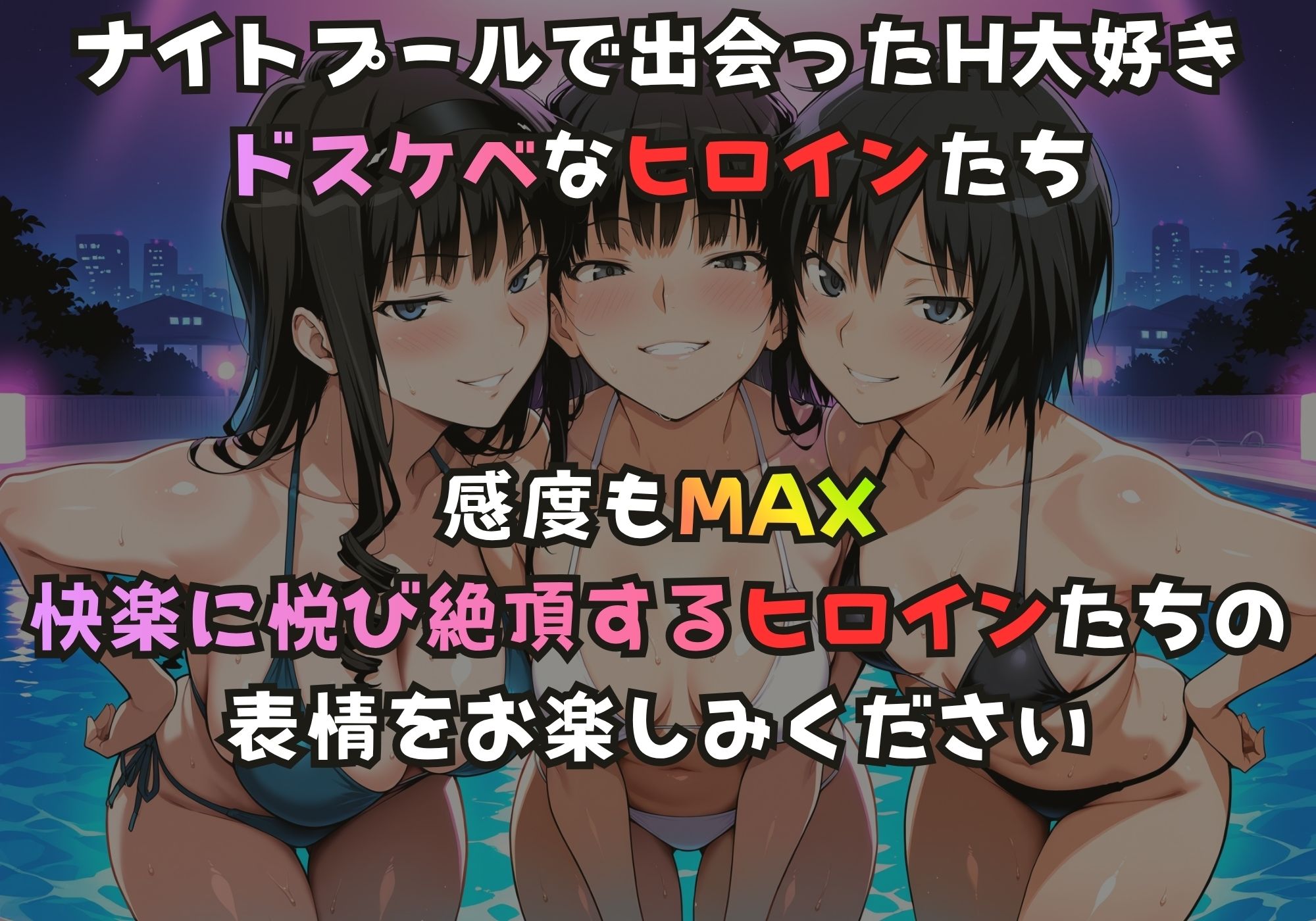 ナイトプールでガンギマるドスケベヒロイン 森島〇るか＆絢〇詞＆七〇逢 サンプル1ページ目
