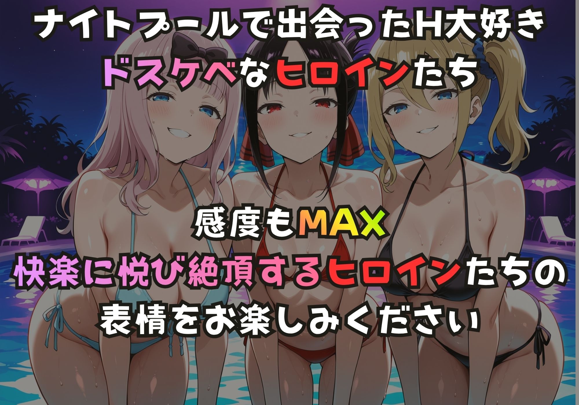 ナイトプールでガンギマるドスケベヒロイン 藤原〇花＆四宮か〇や＆早〇愛 サンプル1ページ目
