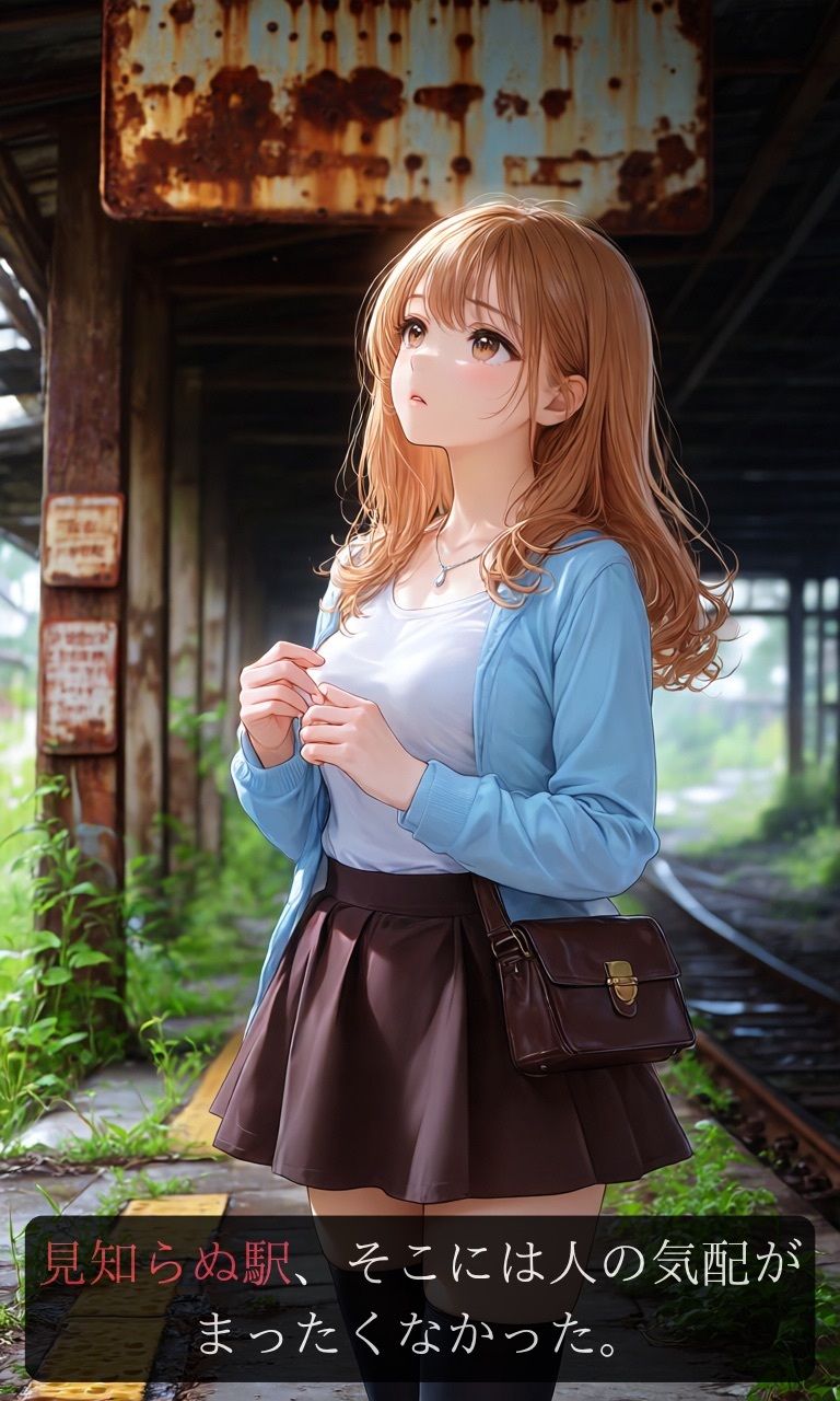 【ストーリー×イラスト｜ストーリー版】夕凪-女子大生、待ち続ける幽霊に呼吸を奪われる廃駅-【ニーソックス/首絞め/絶対領域/美少女】 サンプル3ページ目