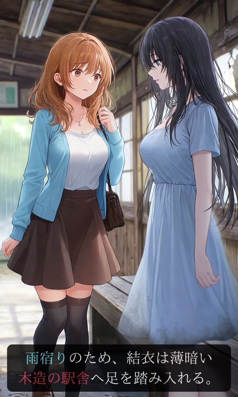 【ストーリー×イラスト｜ストーリー版】夕凪-女子大生、待ち続ける幽霊に呼吸を奪われる廃駅-【ニーソックス/首絞め/絶対領域/美少女】 サンプル6ページ目