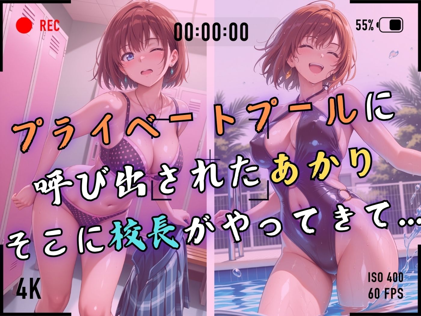 【4Kイラスト】1万3000人の生徒を抱いた校長による森あかりへの性指導（黒水着編） サンプル4ページ目