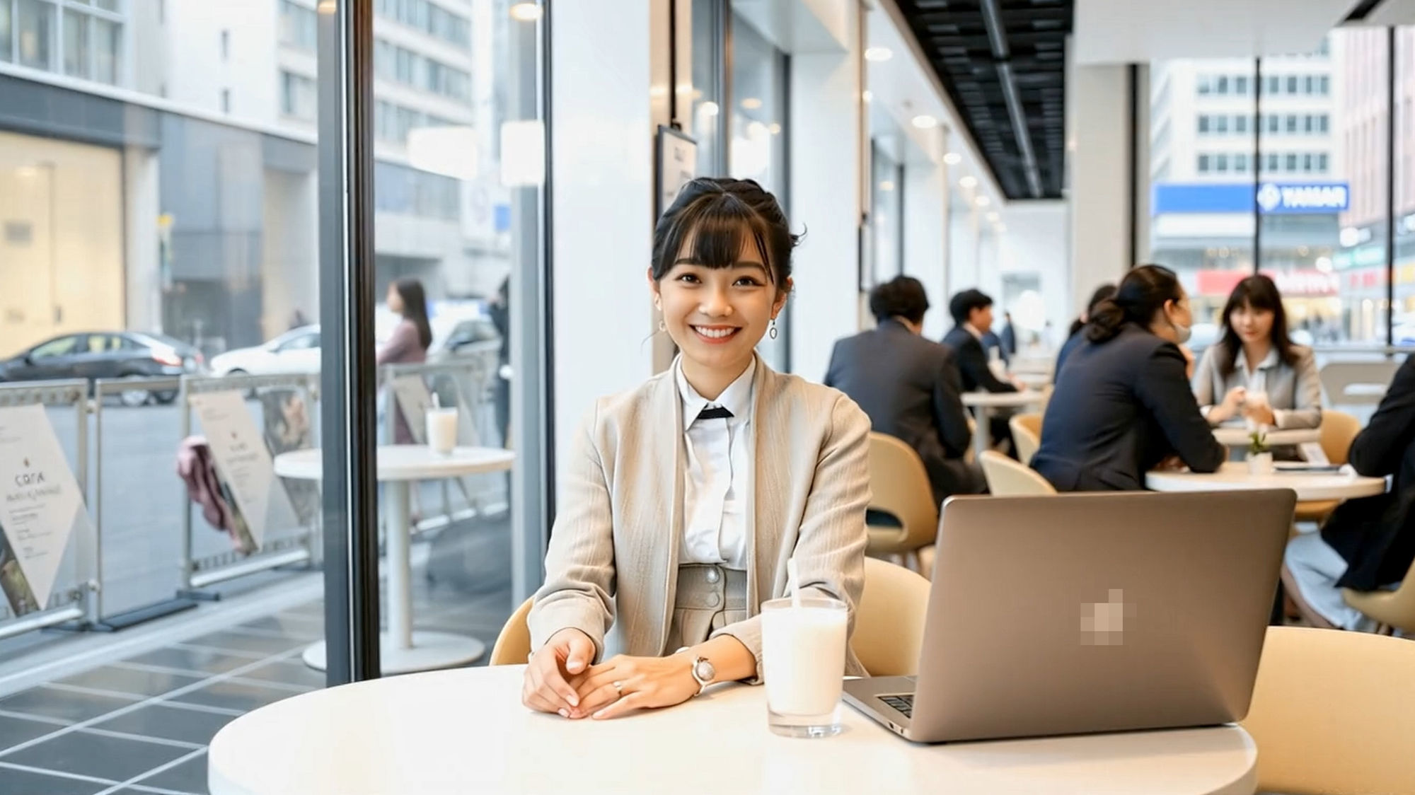 妄想34 OLがカフェでテーブルに上がっておしっこ AI生成動画 サンプル1ページ目