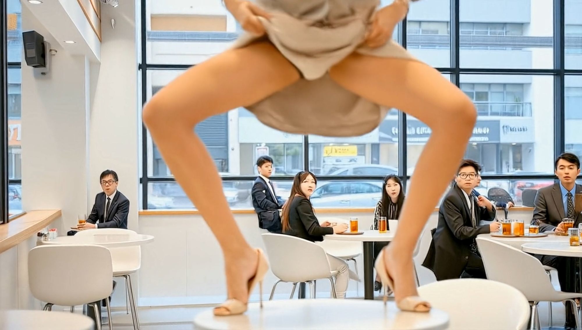 妄想34 OLがカフェでテーブルに上がっておしっこ AI生成動画 サンプル5ページ目