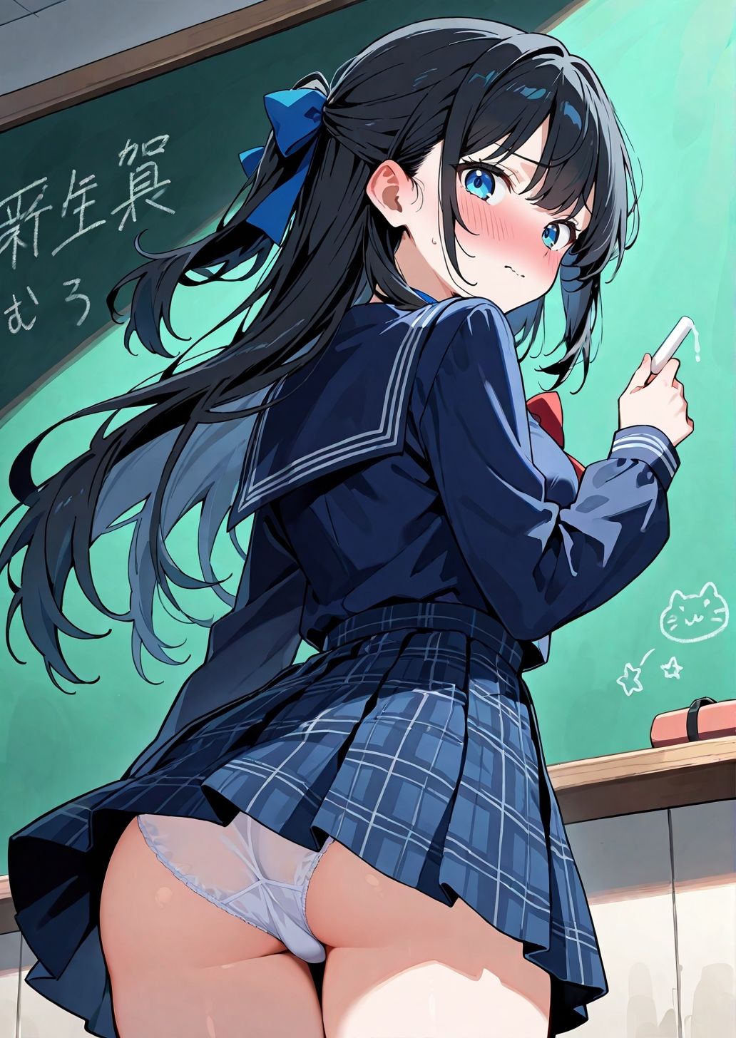 えっちなでかぱい黒髪ちゃん（でかぱいver） 恥じらいながらも大興奮教室えっち サンプル2ページ目