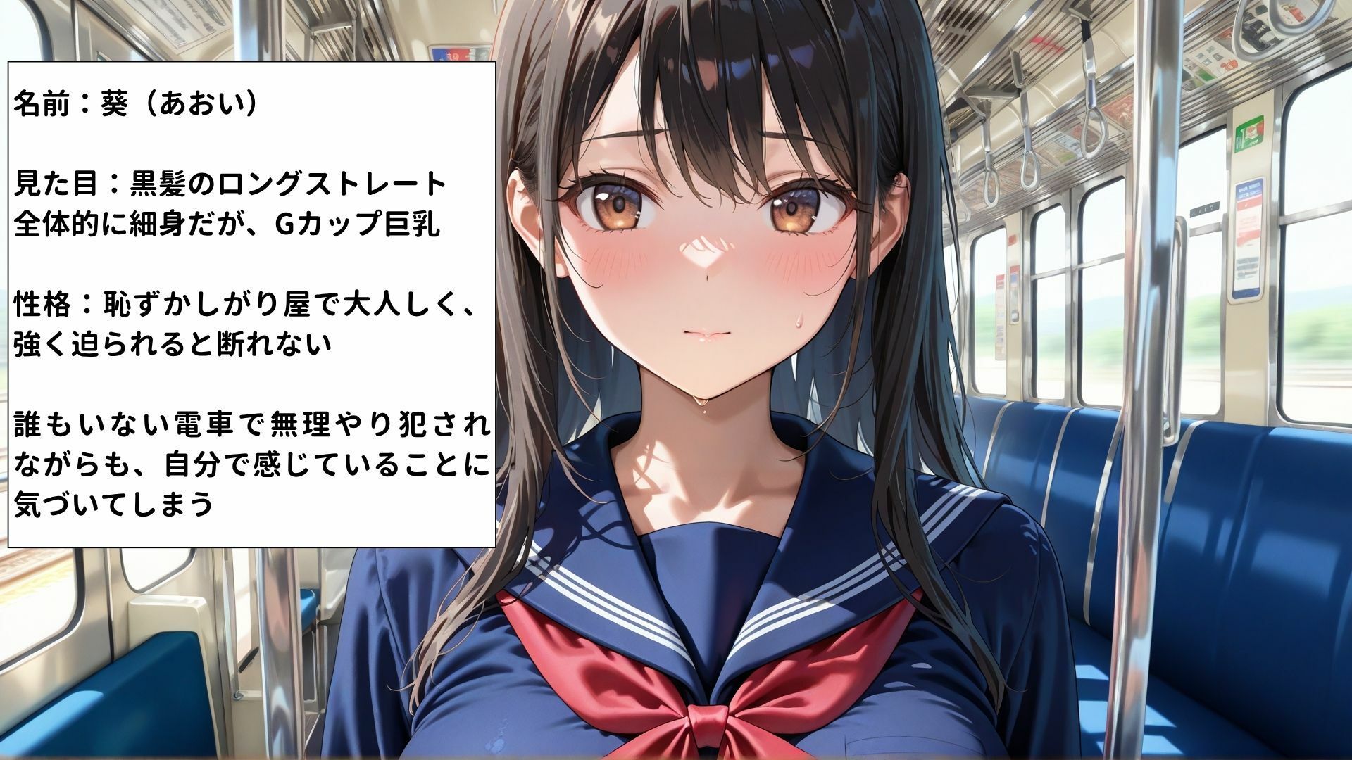 電車で巨乳JKを無理やり犯したら恥ずかしがってたのに最後は自分から腰を振り始めた件 サンプル1ページ目
