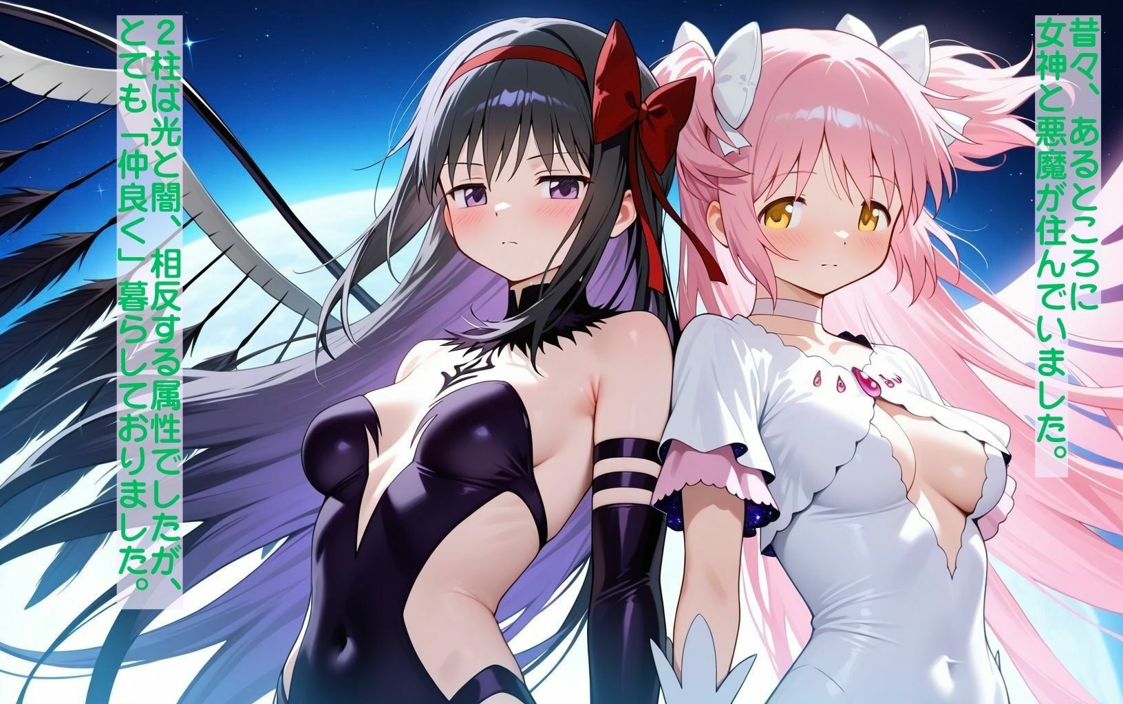 女神と悪魔の百合カップル、仲良くおちんちんに堕つ サンプル1ページ目