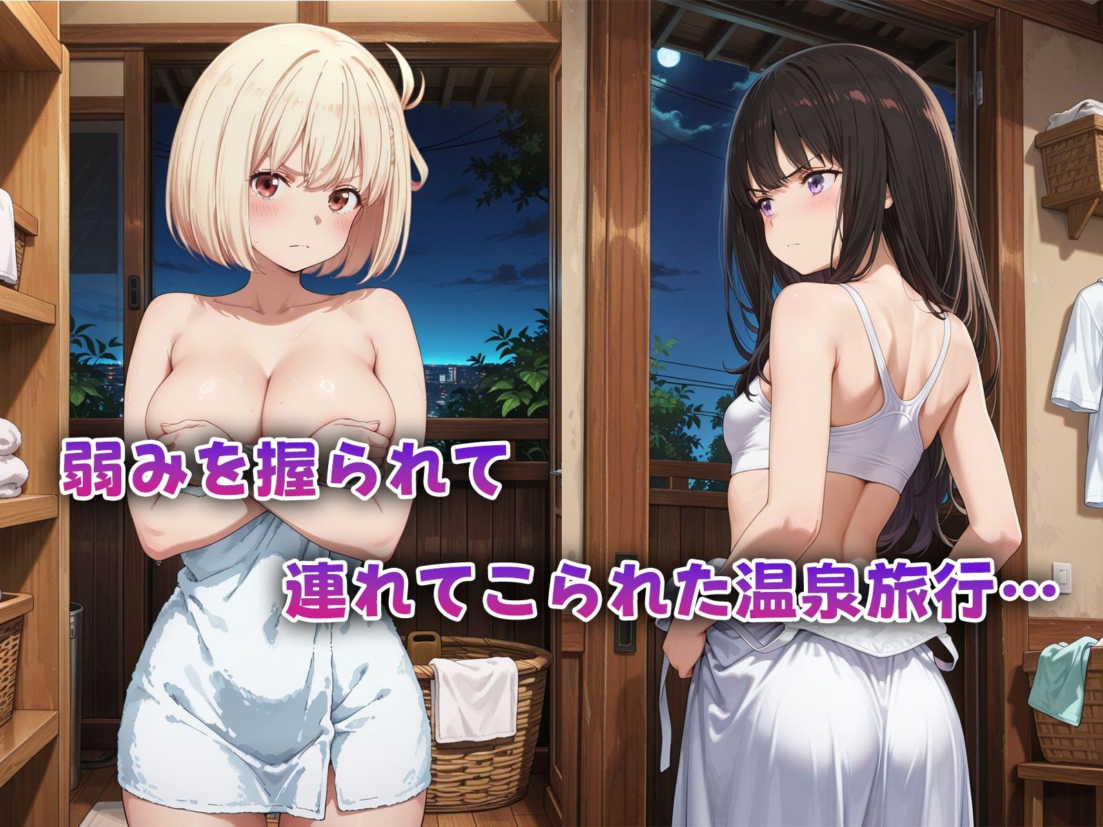 弱みを握られて温泉旅行に…快楽に溺れてしまい、ちんぽに依存しました【千束＆たきな編】 サンプル1ページ目