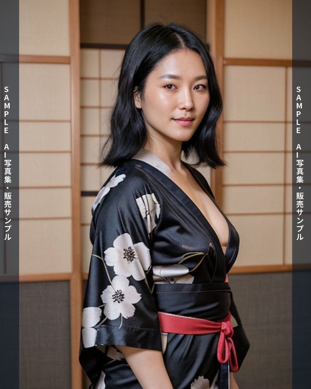 AI写真集 黒髪ロングヘアーの彼女 全150枚 温泉・浴衣・露天風呂編 サンプル4ページ目