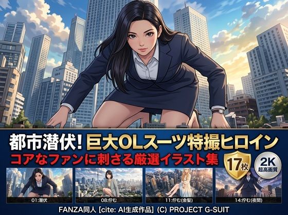 【AIイラスト集】都市潜伏！巨大OLスーツ特撮ヒロイン - 厳選CGコレクション（17枚/2K高画質）【特典アニメーション動画追加！】