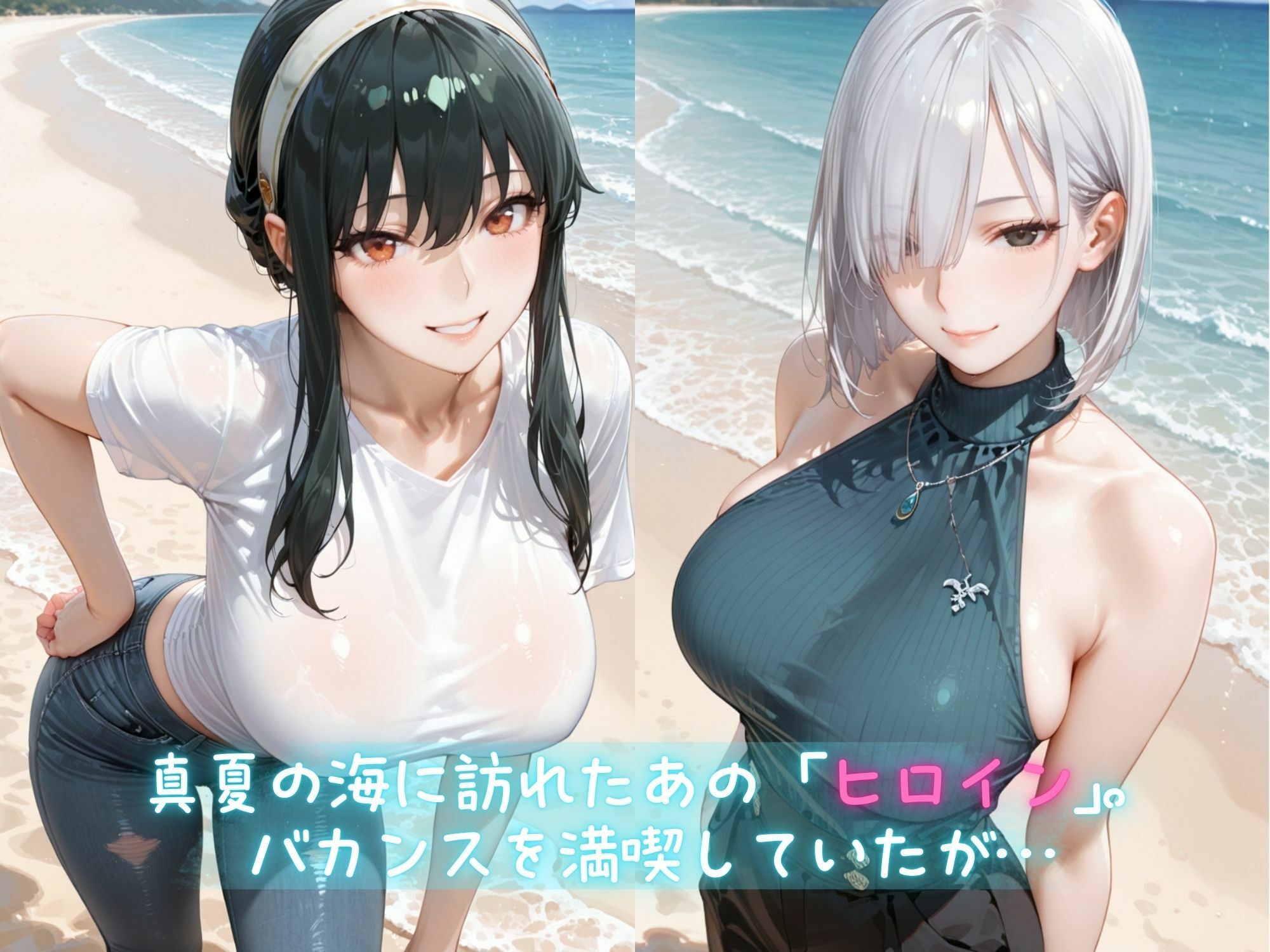 メス堕ちヒロイン  〜 ヨ●＆フ●オナ 夏の海編 〜 サンプル1ページ目