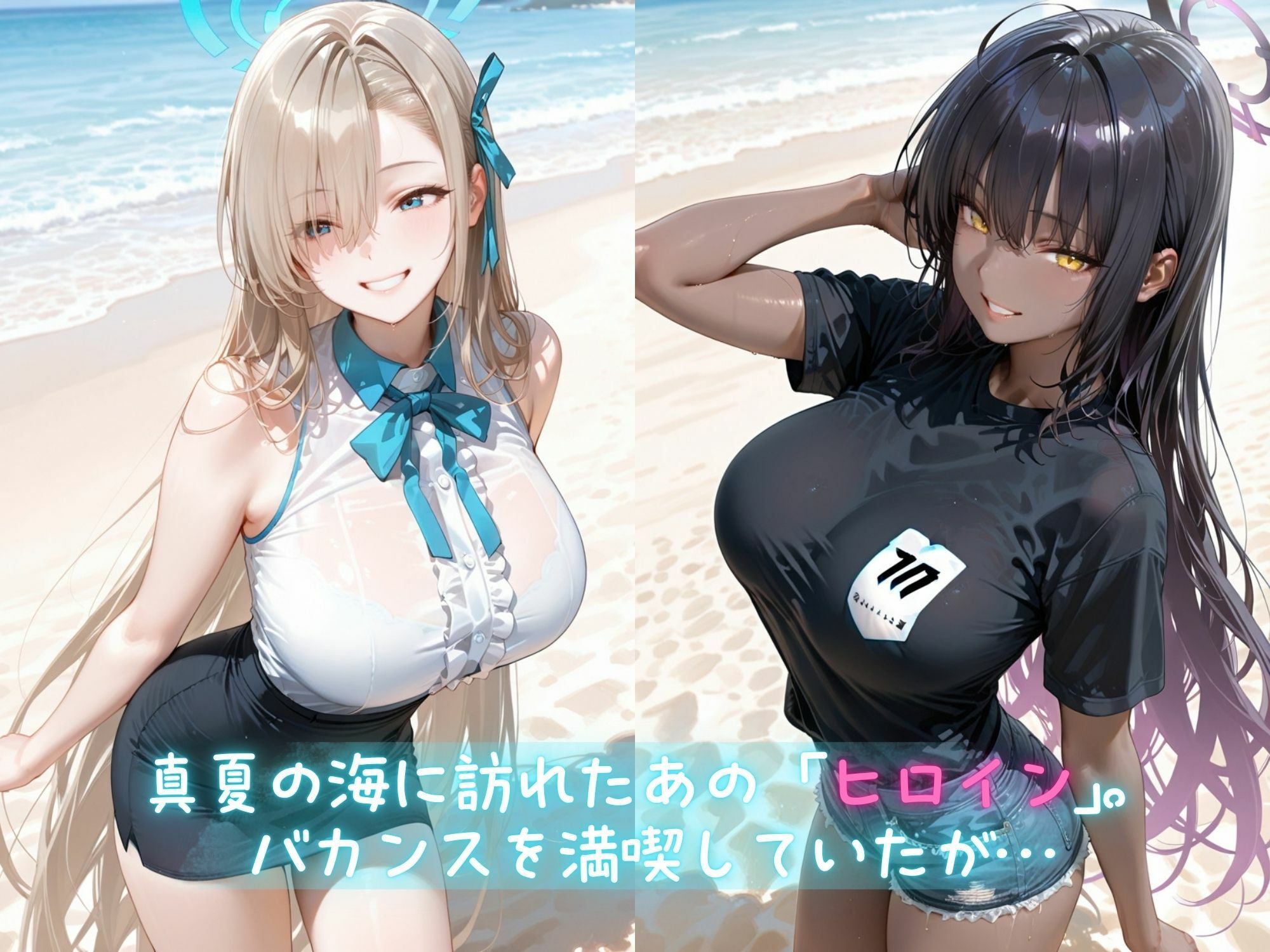 メス堕ちヒロイン  〜 ア●ナ＆カ●ン 夏の海編 〜 サンプル1ページ目