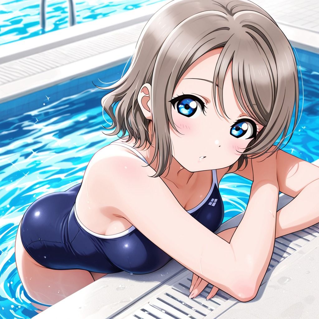 競泳水着アイドルとプールサイドでイチャイチャ サンプル1ページ目