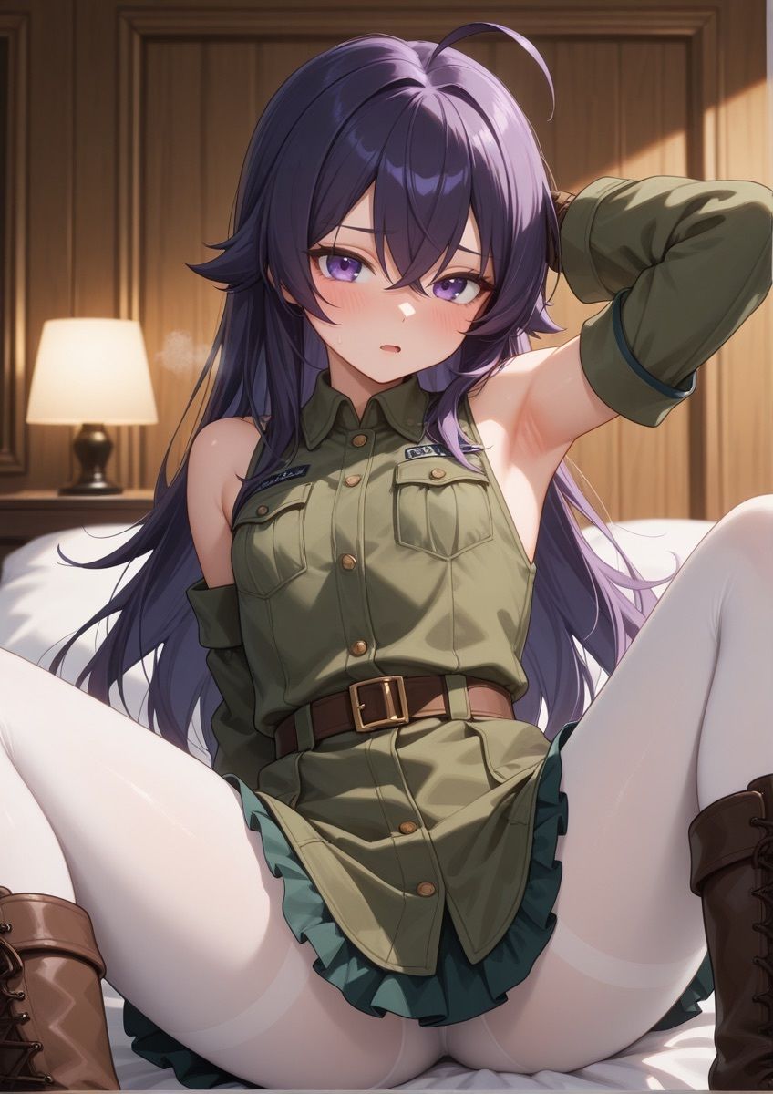 ミリタリー風の衣装の女の子がセクシーポーズで押し倒されてるやつ 1 サンプル6ページ目