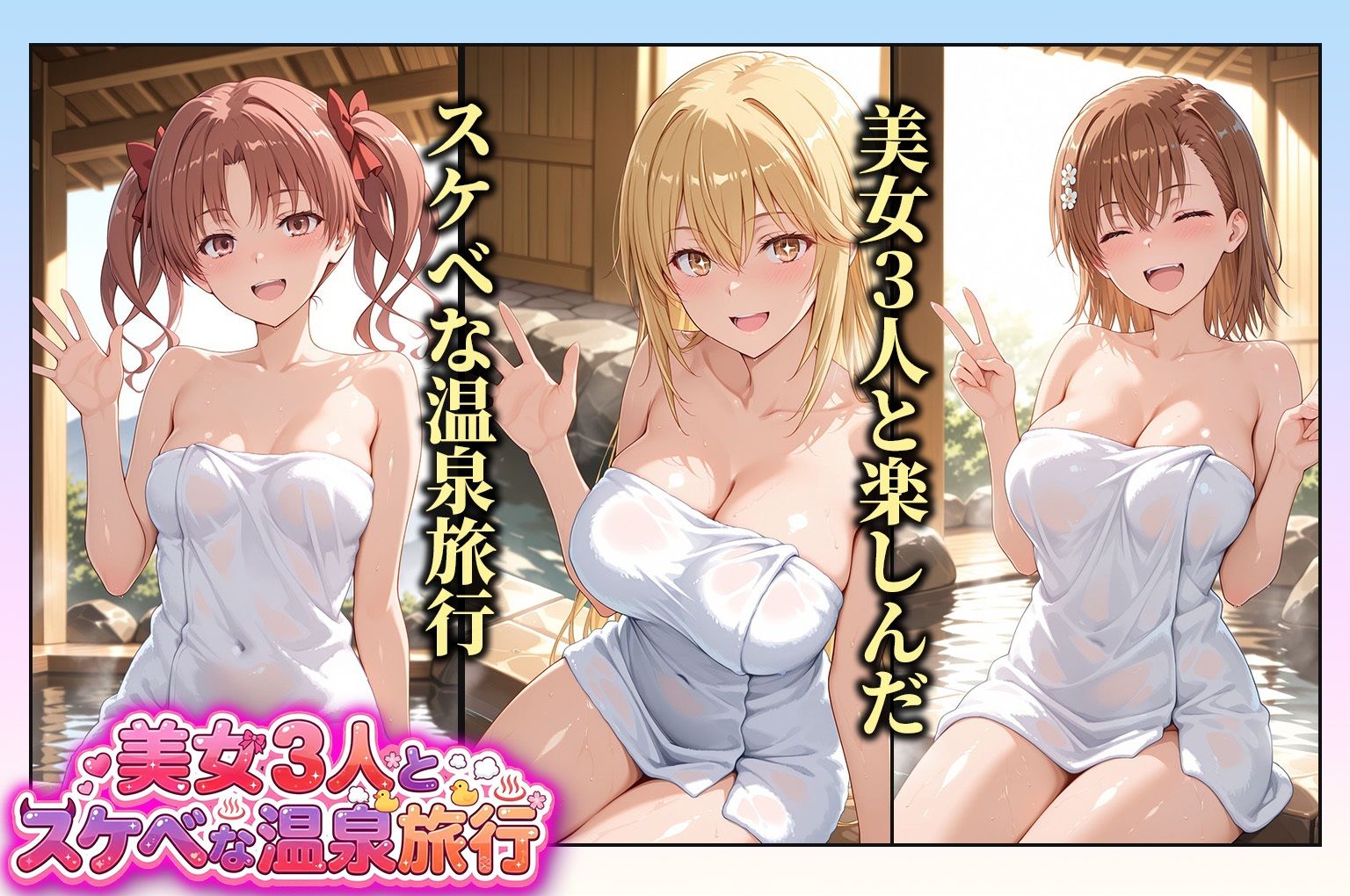 美女3人とスケベな温泉旅行〜御坂美琴・食蜂操祈・白井黒子 サンプル1ページ目