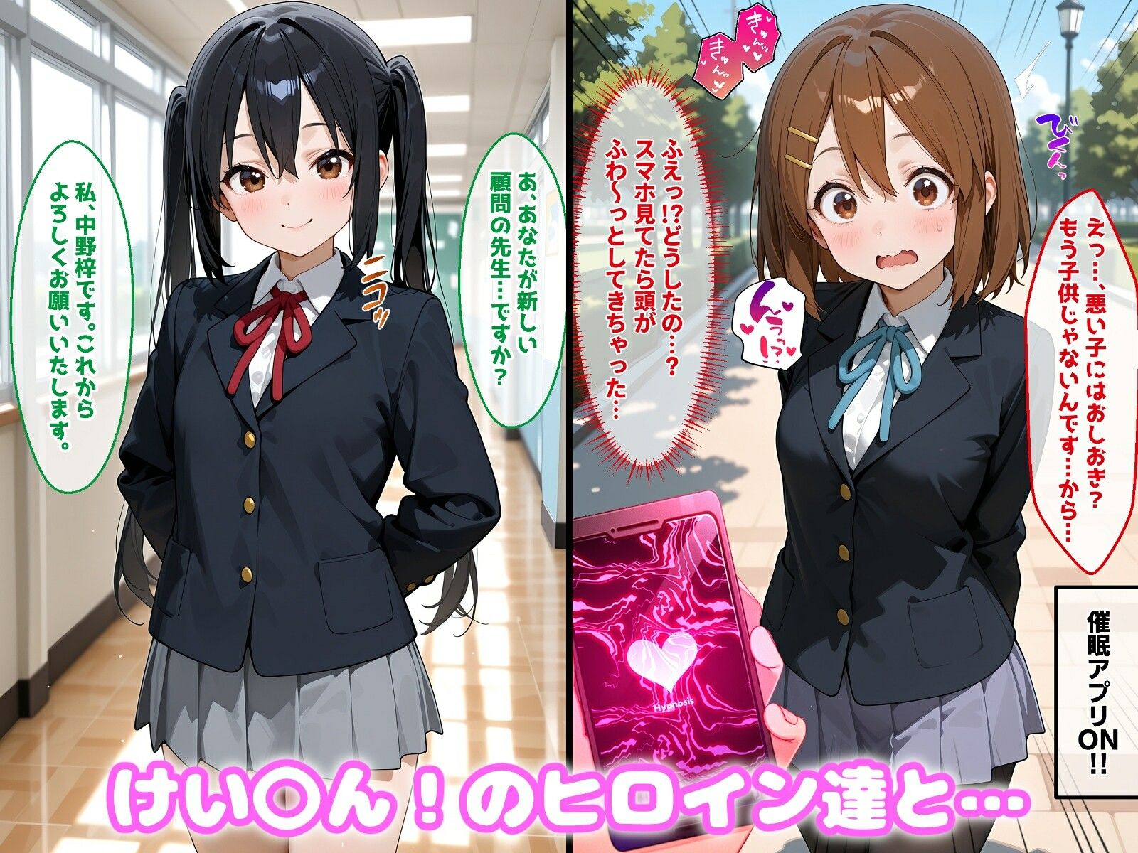 〇眠アプリで妊娠孕ませ  けい〇ん！のヒロインたちと膣内射精えっちする話 サンプル1ページ目