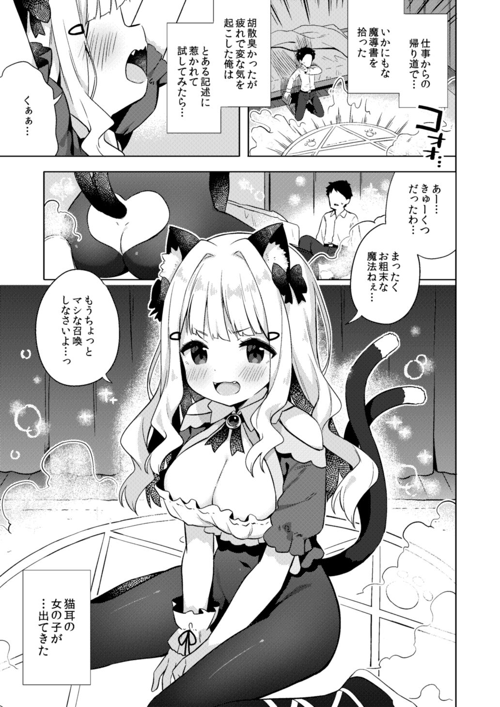 拾った魔導書でちんまい猫耳ちゃんとえっち出来る本 サンプル1ページ目