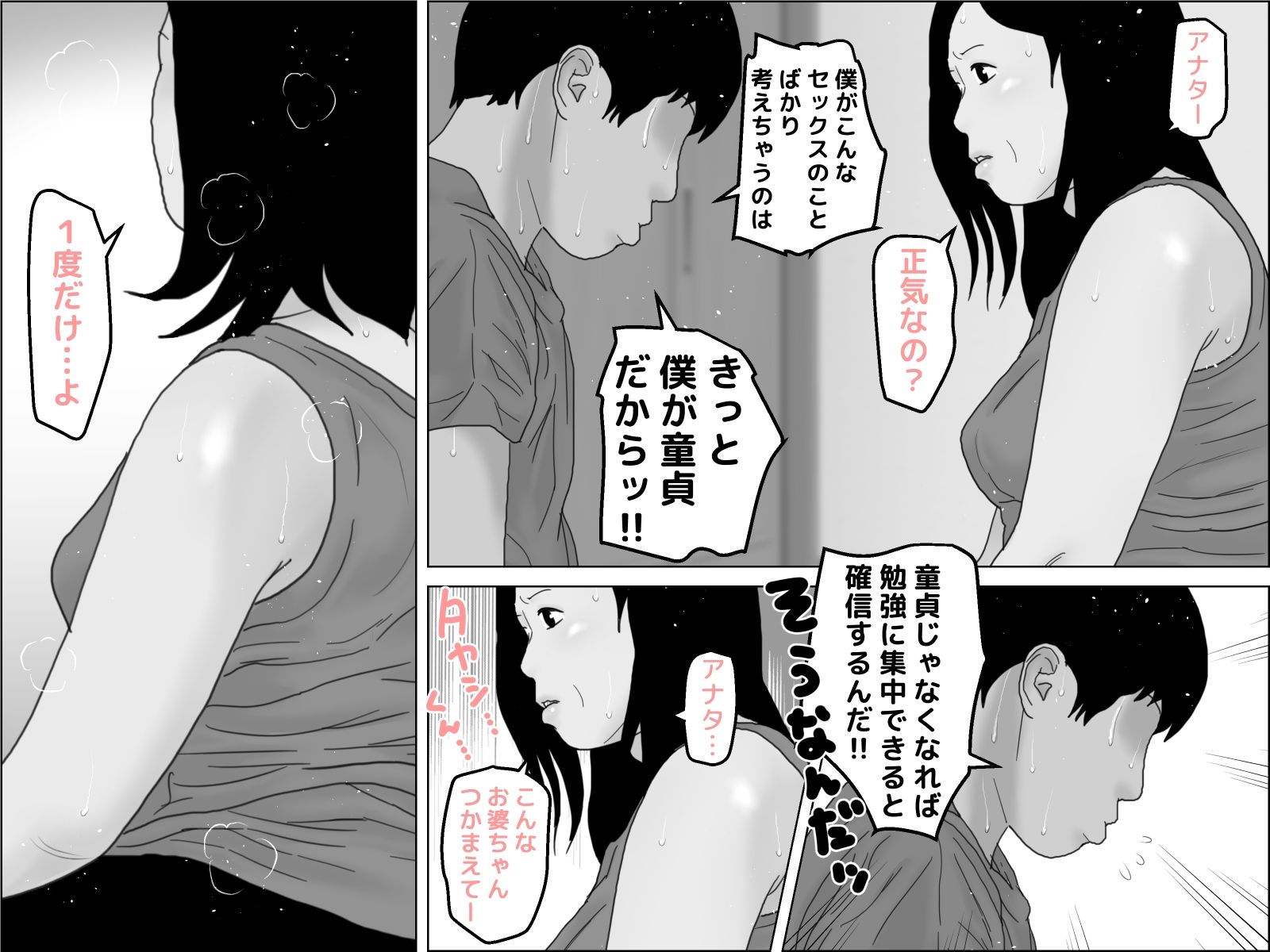 還暦のお婆さんと孫の浪人生は下半身で繋がっている モノクロ版 サンプル1ページ目