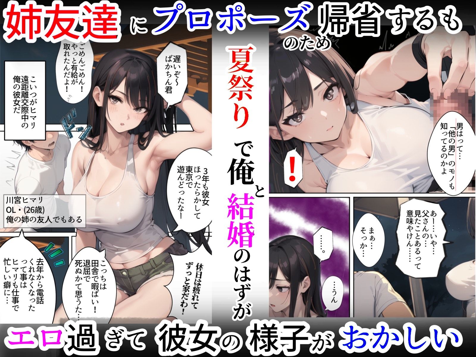 祝え！寝取られ婚姻夏祭り〜転勤の隙に彼女がDQNヤリチンチャラ男に寝取られ妊娠人妻に。俺はプロポーズしに地元へ帰省するもチャラ男と彼女（姉友）の結婚式を兼ねた夏祭りで俺が逆に屈辱の祝福を！夏祭り帰省したら彼女が寝取られてた話 サンプル1ページ目