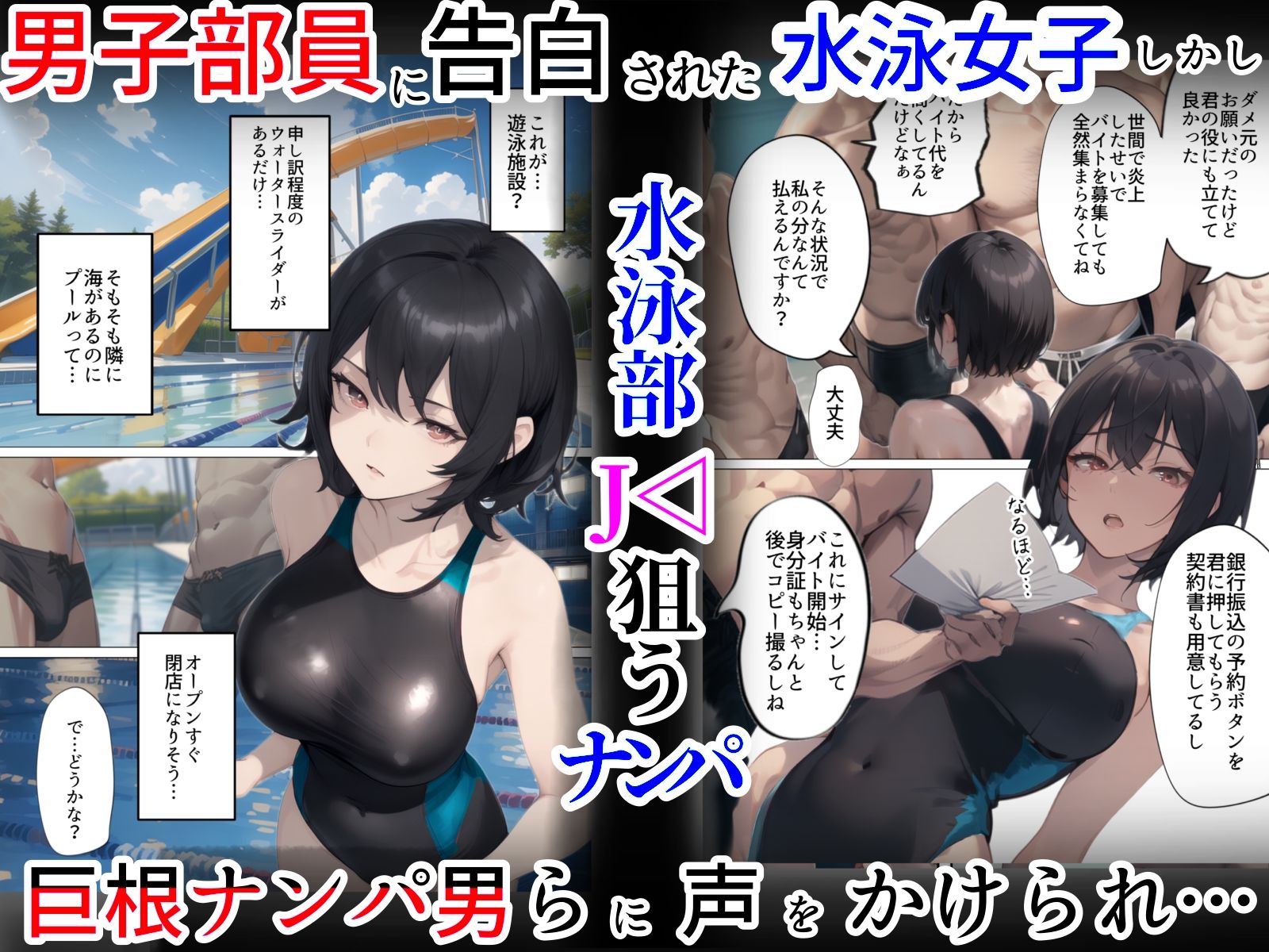 開業！寝取られ精液プール〜天才水泳女子は合宿サボるもチャラ男集団にナンパされ開業前のプール「白濁精液プール」に浸らされ孕む！男子部員に告白された合宿中に寝取られる話 サンプル1ページ目