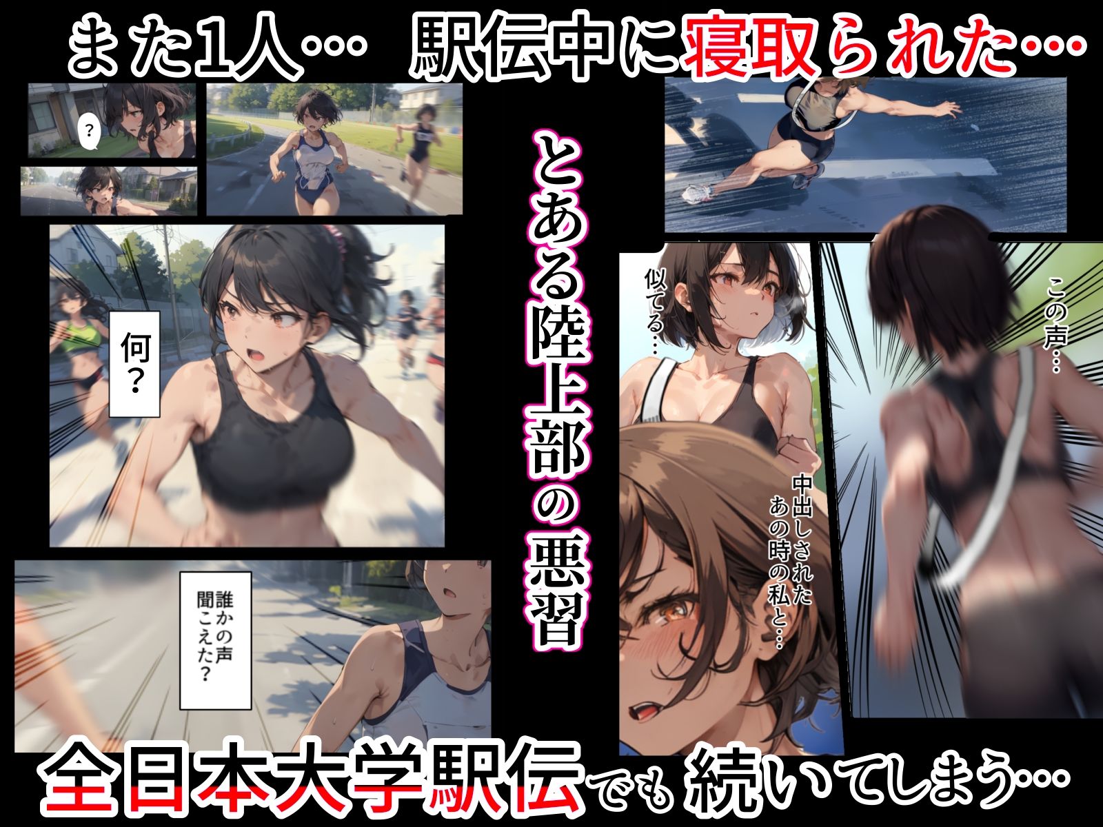 再開！寝取られ大学駅伝-陸上女子は大会中にOBに中出し孕まされ敗退出産ゴールへ！全国大学駅伝でやっと遠距離から再会した彼女達はチャラ男達に寝取られる話【寝取られ駅伝2】 サンプル1ページ目