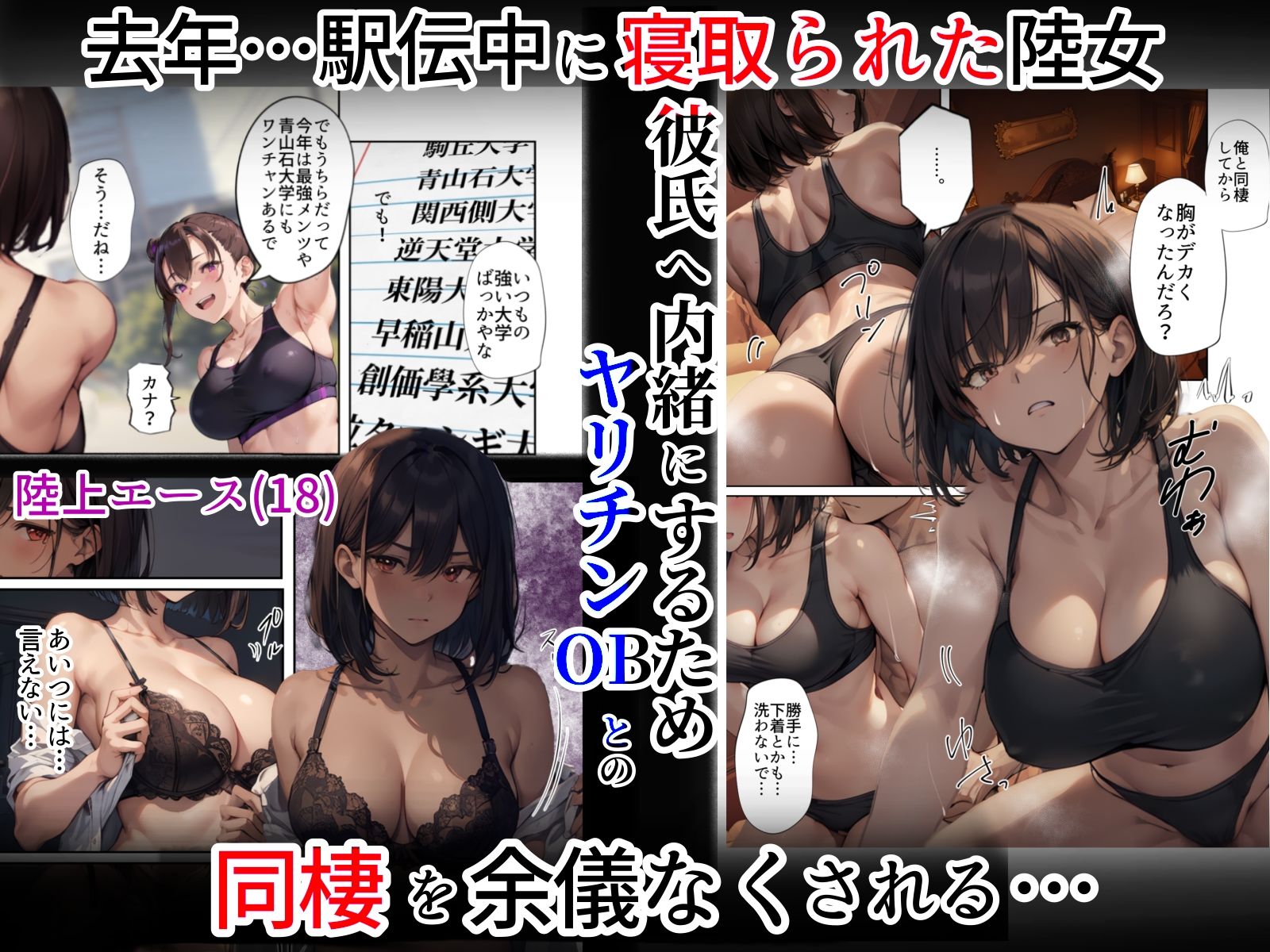 再開！寝取られ大学駅伝-陸上女子は大会中にOBに中出し孕まされ敗退出産ゴールへ！全国大学駅伝でやっと遠距離から再会した彼女達はチャラ男達に寝取られる話【寝取られ駅伝2】 サンプル2ページ目