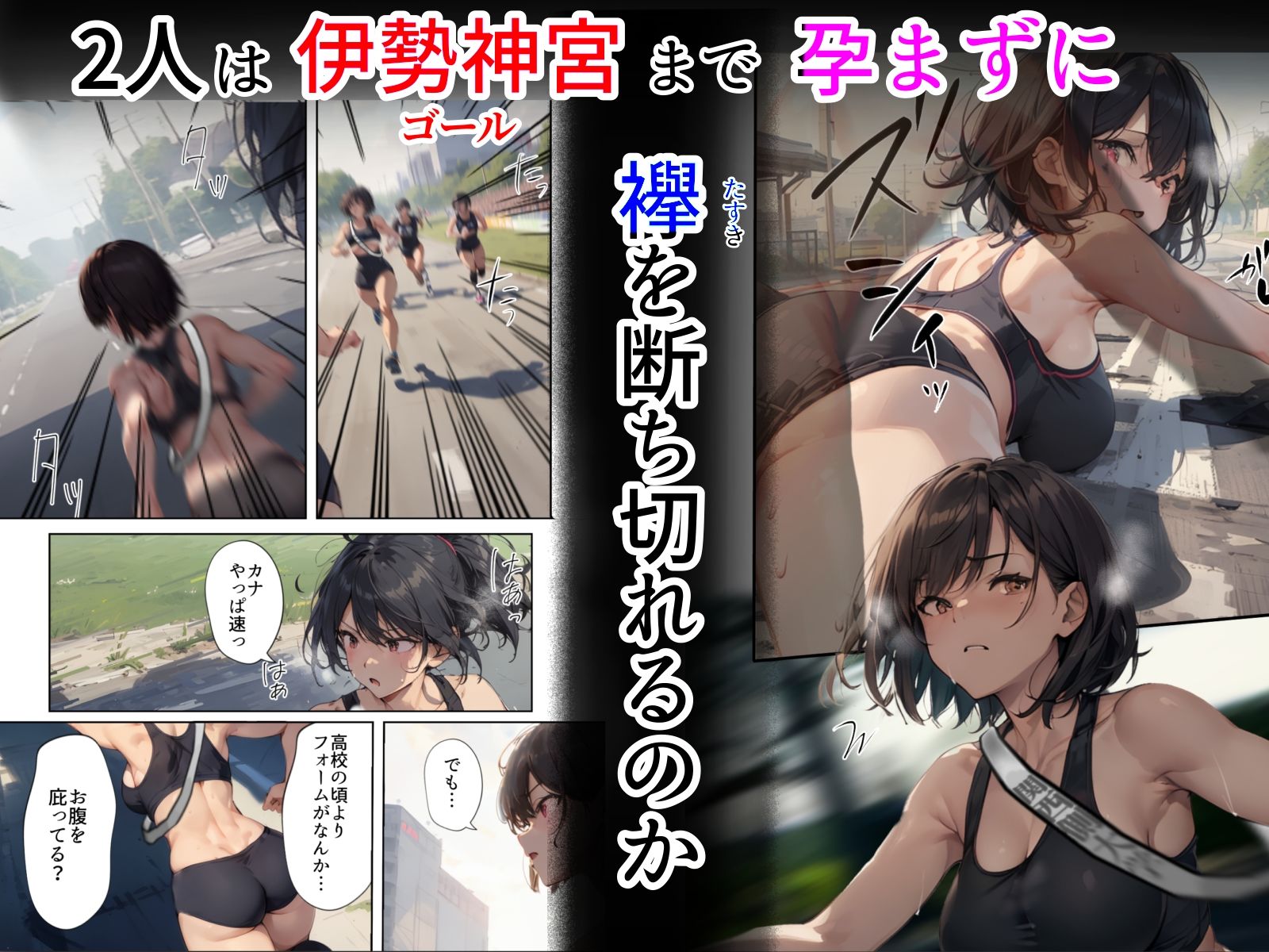 再開！寝取られ大学駅伝-陸上女子は大会中にOBに中出し孕まされ敗退出産ゴールへ！全国大学駅伝でやっと遠距離から再会した彼女達はチャラ男達に寝取られる話【寝取られ駅伝2】 サンプル9ページ目