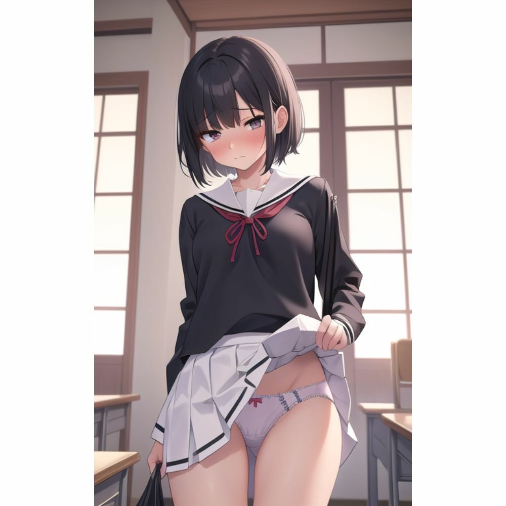 放課後の誰もいない教室でスカートをめくってパンツを見せてくる幼馴染 サンプル8ページ目