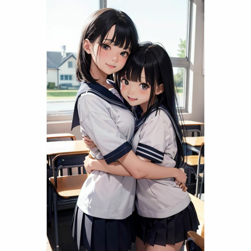 かわいい女の子が教室で抱き合っている サンプル1ページ目