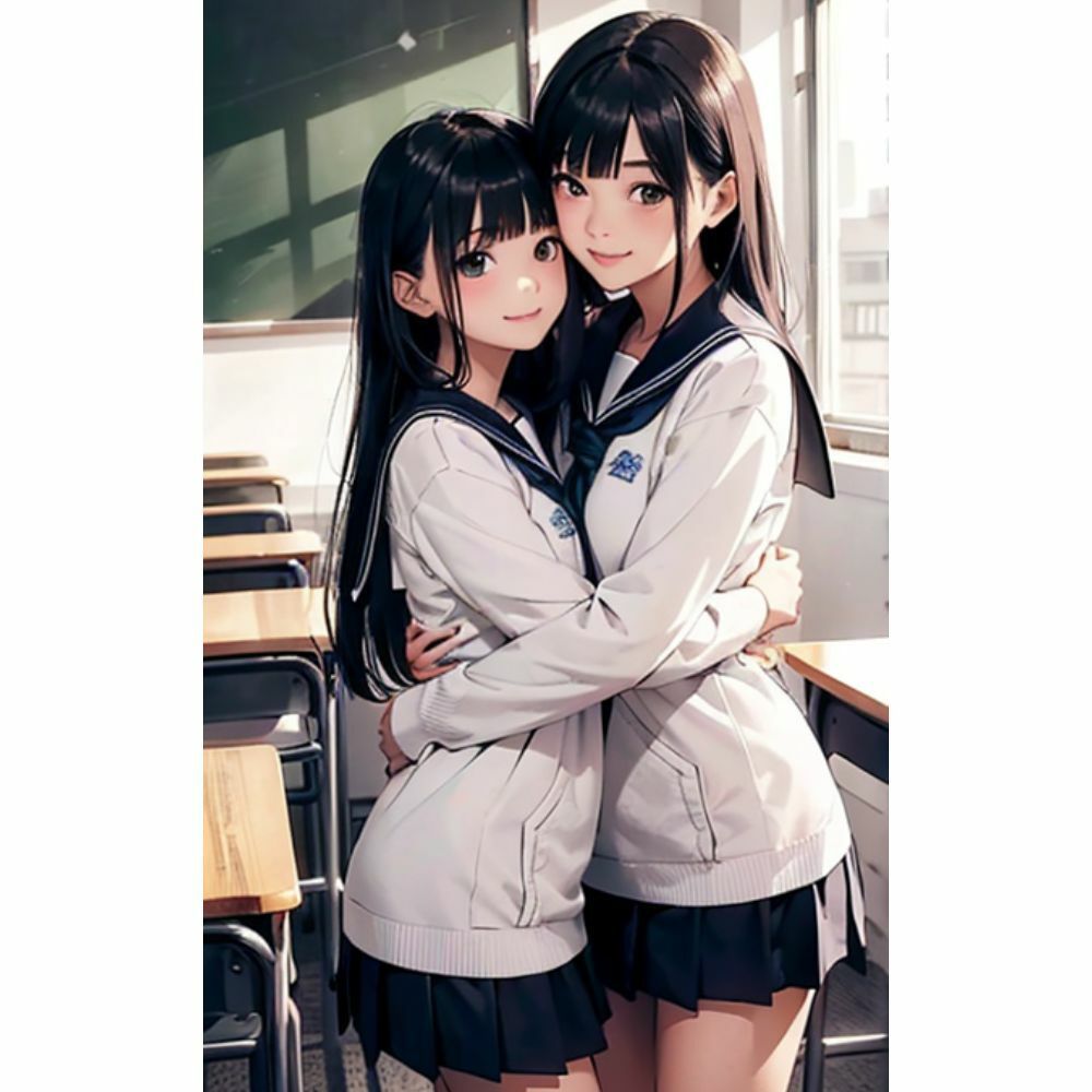 かわいい女の子が教室で抱き合っている サンプル2ページ目