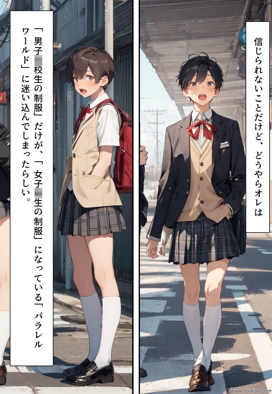 もしもの精 男子の制服が女子の制服に置き換わった女装世界 サンプル4ページ目