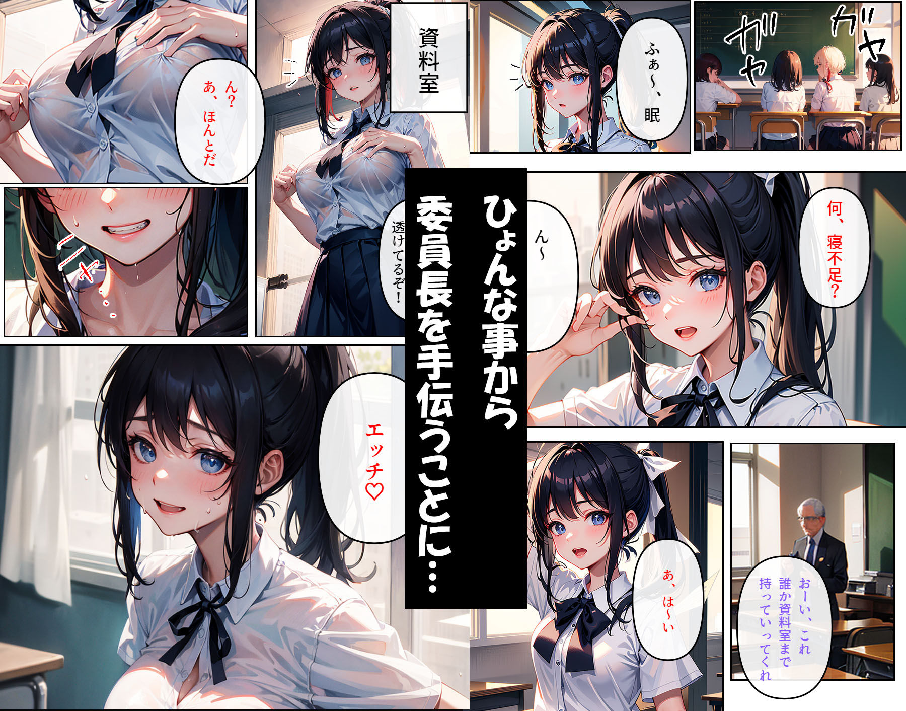 巨乳な委員長が学校で誘惑してくる話〜実は淫乱委員長でした〜 サンプル1ページ目