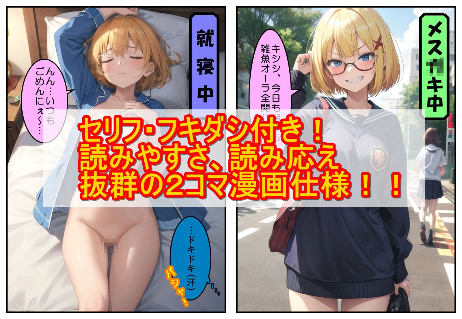 【2コマ漫画】どんなに生意気なメス〇キ女子でも寝ているときの寝顔は天使 サンプル2ページ目