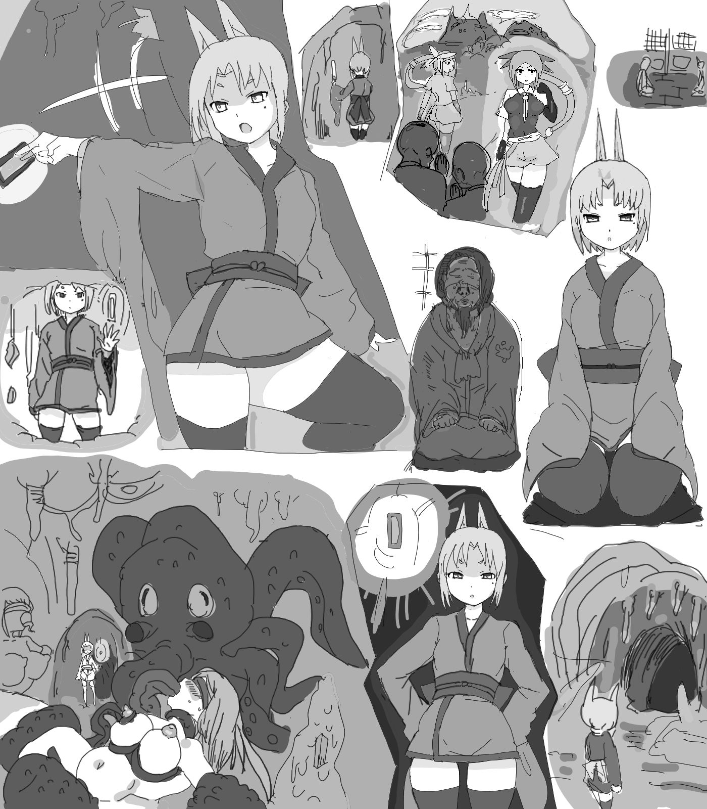 【狐娘退魔師、触手に絡めとられ開発される媚体！！連続アクメ快楽堕ち！】田舎の村の妖魔討伐依頼・・・ サンプル1ページ目