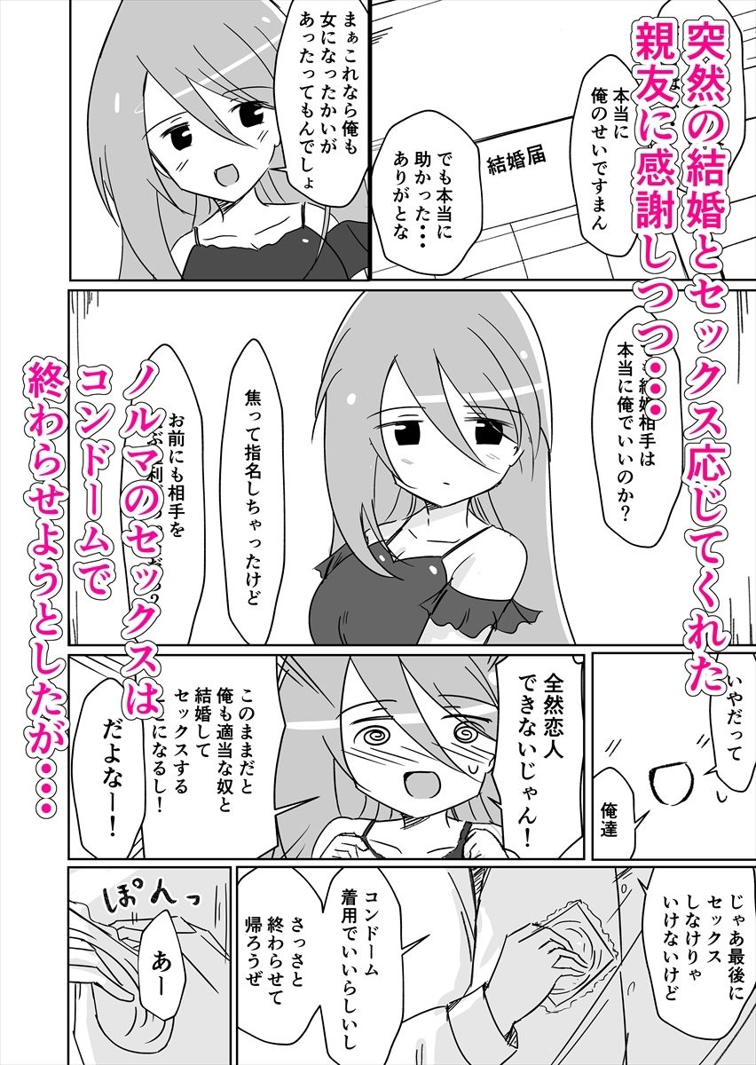 結婚してセックスしなければ出られない部屋に閉じ込められたので女体化した元男の親友と結婚してセックスすることにした サンプル3ページ目
