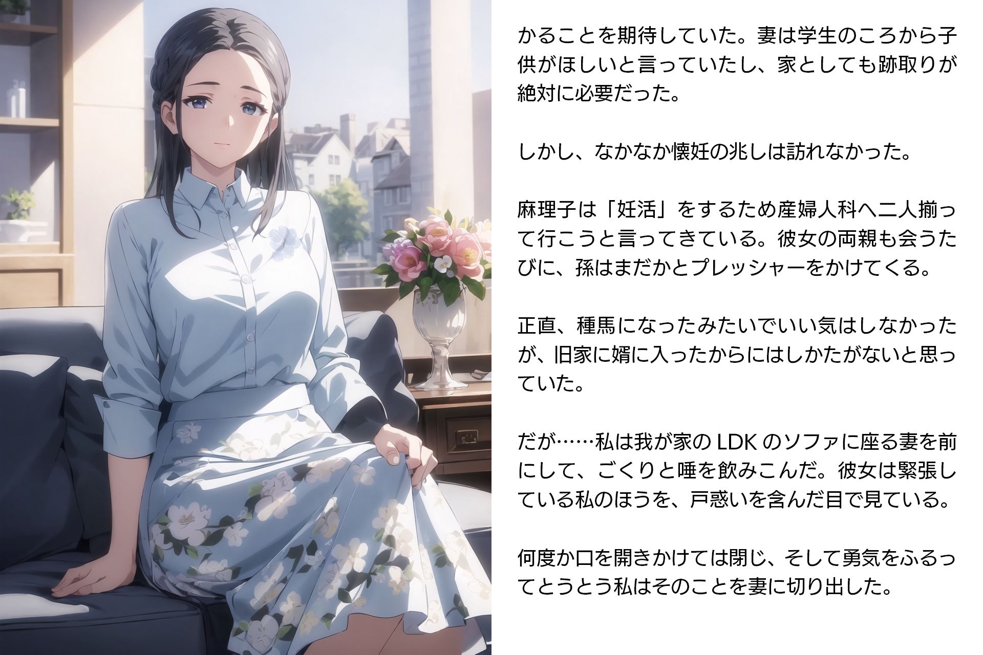 寝取らせ妻・麻理子〜「妊活」のため妻を他人の男に抱かせてみた（CGノベル/NTR） サンプル4ページ目
