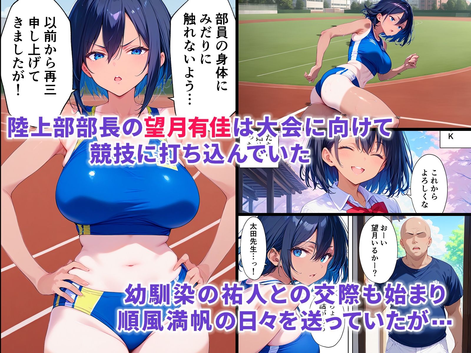 陸上部部長で幼馴染の強気な彼女が催●おじさんに寝取られ孕まされる話 サンプル1ページ目
