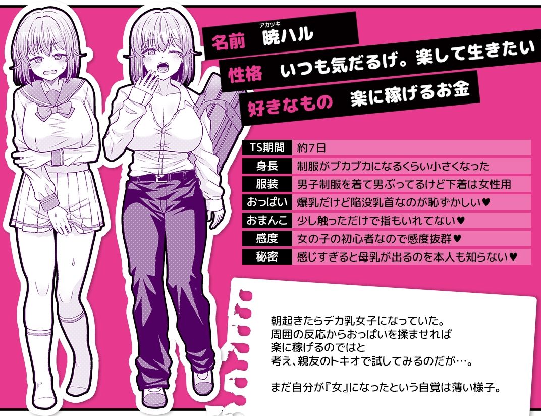 TSデカ乳ちゃん〜親友におっぱい揉ませて稼ぐけどメス堕ちなんてしないからな〜 サンプル2ページ目