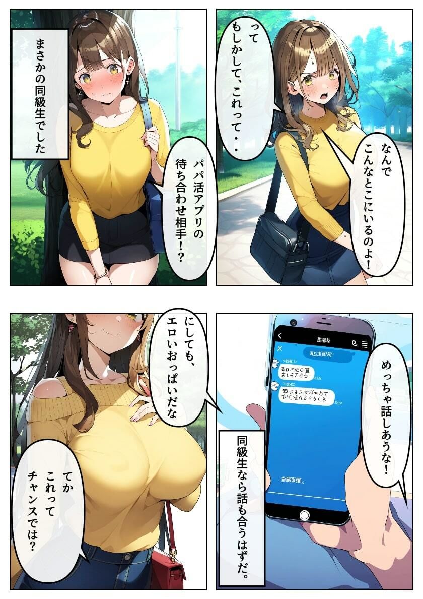 同級生JKとパパ活アプリで出会って中出しセックスできました サンプル1ページ目