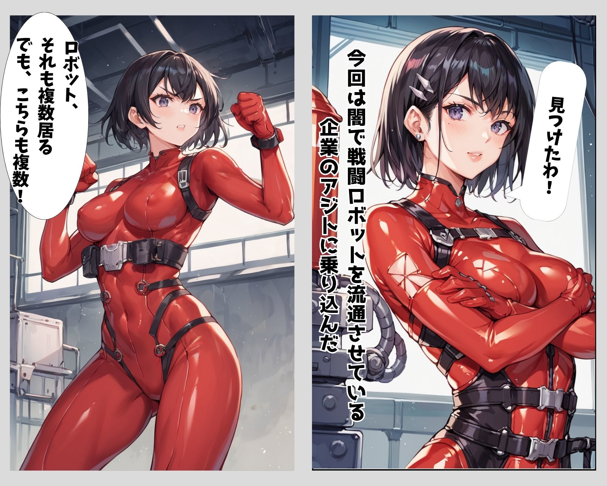 【フルカラーコミック】敗北したラバースーツヒロイン 〜実験体にされた女たち〜【AIイラスト】 サンプル1ページ目