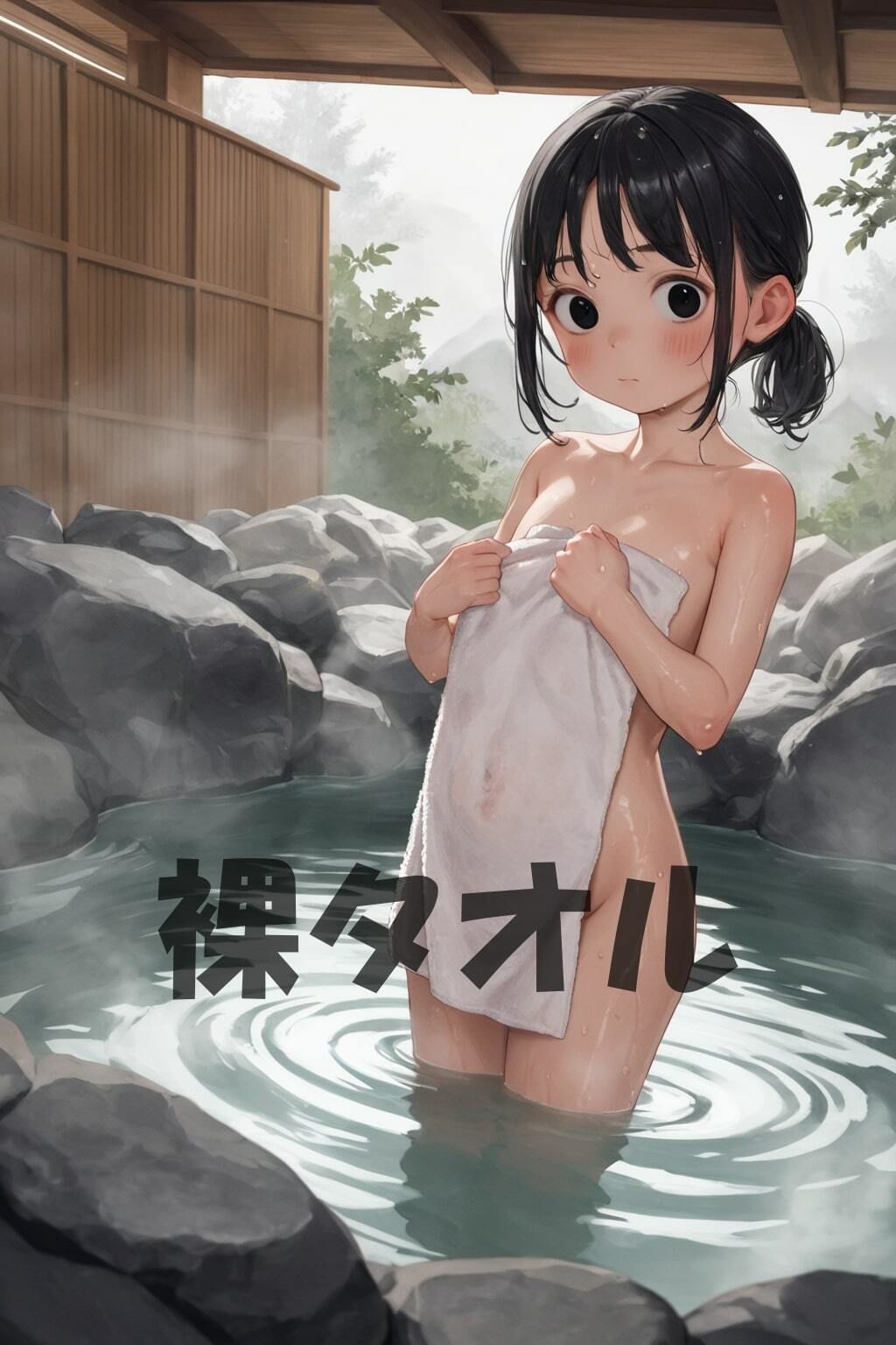 混浴温泉で露出を楽しんでいたらハメられたJ〇達 ロリ ちっぱい つるぺた サンプル1ページ目