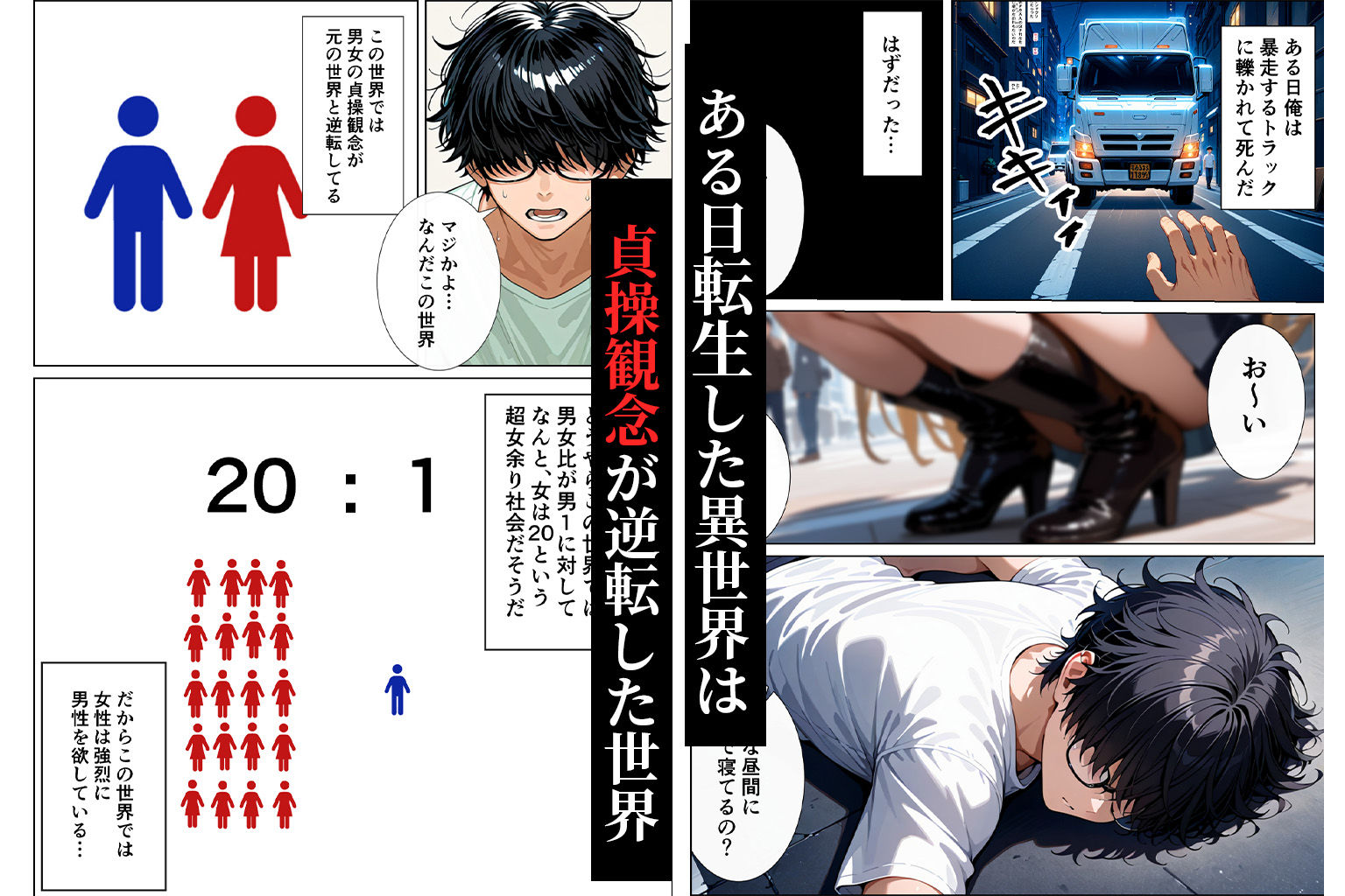 〜貞操逆転アニメハーレム〜転生したら女余りの天国だった件 サンプル2ページ目