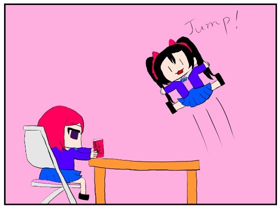 2コマ漫画「部室で笑顔で1、2、Jumpしてしまった矢澤」 サンプル1ページ目